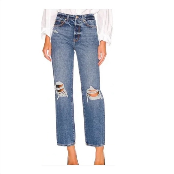 Lovers + Friends Denim - Lovers and Friends Ryan High Rise Straight, NWT, Distressed sustainable Denim